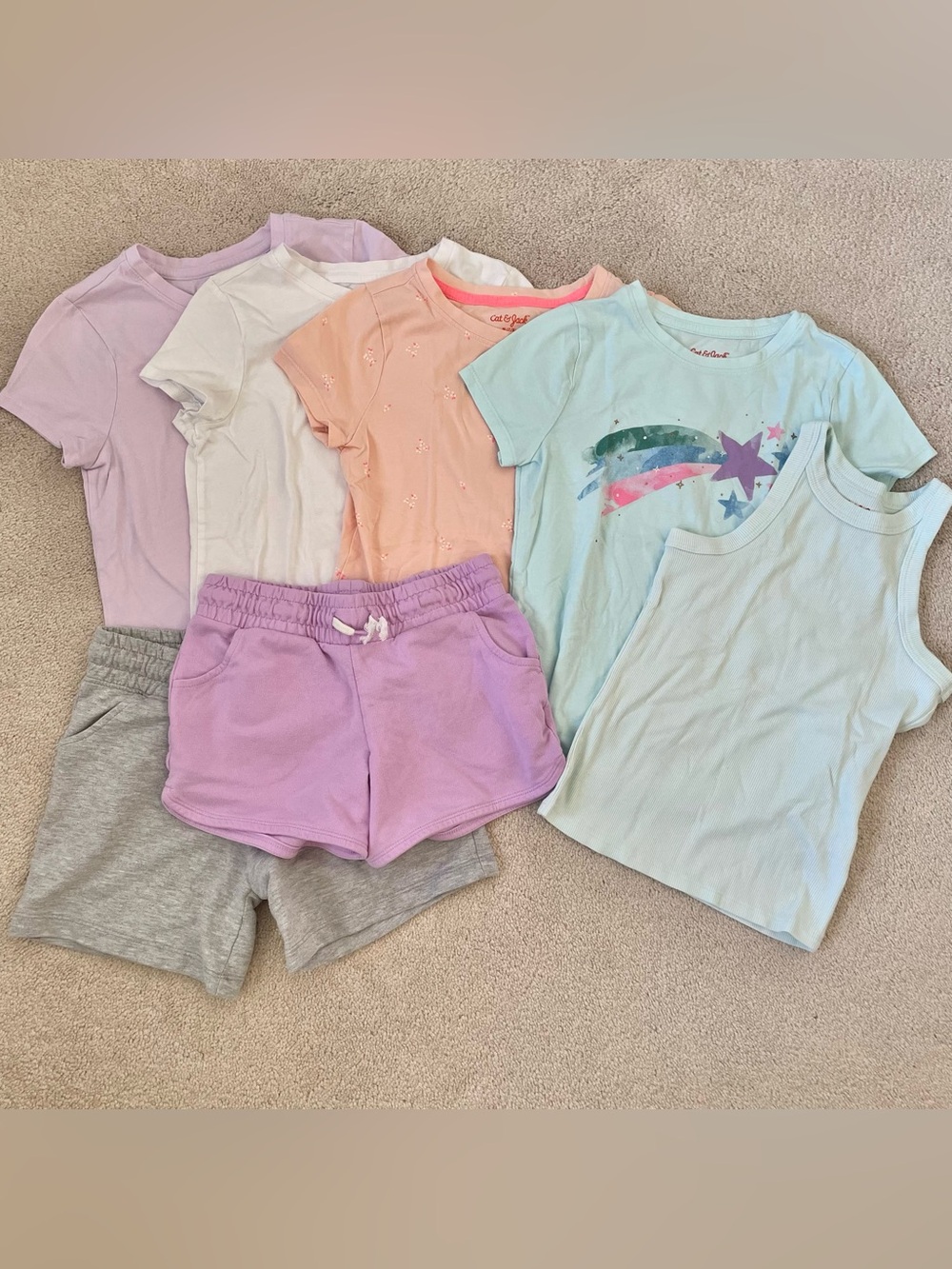 Girls summer bundle tees tshirts tank t& Shorts - Lavender, Peach, Mint, Gray